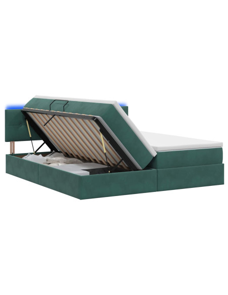 Letto con contenitore LED e materasso Verde Scuro 180 x 200 cm