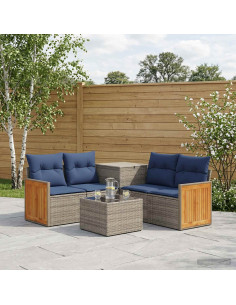 Set di divani 6 pz Grigio e Blu Navy Rattan sintetico e Acciaio