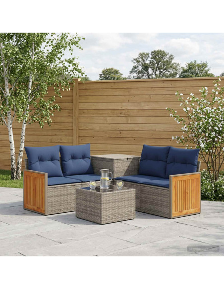 Set di divani 6 pz Grigio e Blu Navy Rattan sintetico e Acciaio
