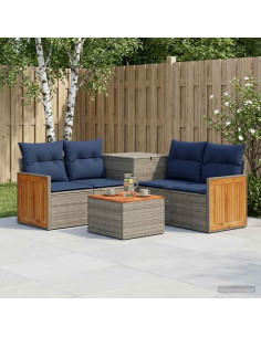 Set di divani 6 pz Grigio e Blu Navy Rattan sintetico e Acciaio
