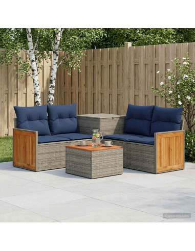 Set di divani 6 pz Grigio e Blu Navy Rattan sintetico e Acciaio