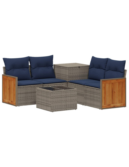Set di divani 6 pz Grigio e Blu Navy Rattan sintetico e Acciaio