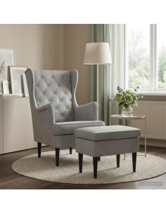 Poltrona con Ottomano 2 pz Grigio Chiaro Velluto