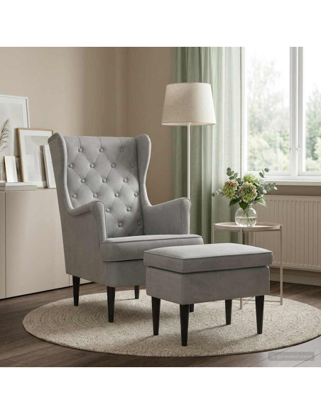 Poltrona con Ottomano 2 pz Grigio Chiaro Velluto