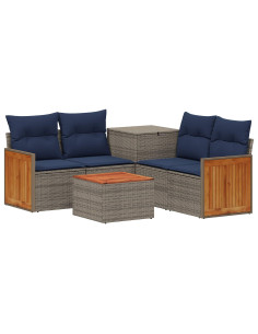 Set di divani 6 pz Grigio e Blu Navy Rattan sintetico e Acciaio 2