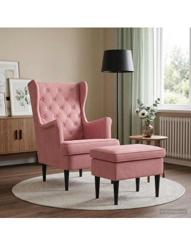 Poltrona con Ottomano 2 pz Rosa Velluto