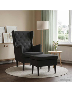 Poltrona con Ottomano 2 pz Nero Velluto