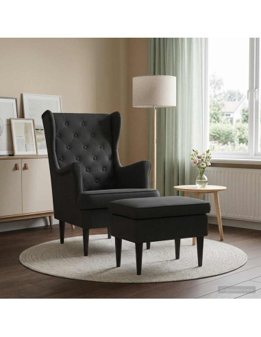 Poltrona con Ottomano 2 pz Nero Velluto