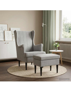 Poltrona con Ottomano 2 pz Grigio Chiaro Velluto
