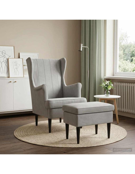 Poltrona con Ottomano 2 pz Grigio Chiaro Velluto