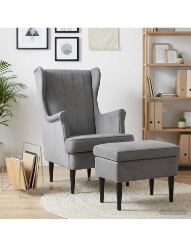 Poltrona con Ottomano 2 pz Grigio Scuro Velluto