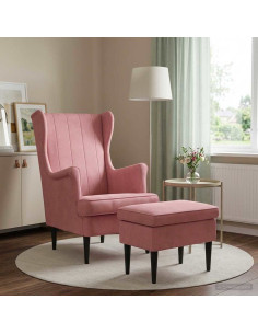 Poltrona con Ottomano 2 pz Rosa Velluto