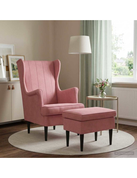 Poltrona con Ottomano 2 pz Rosa Velluto
