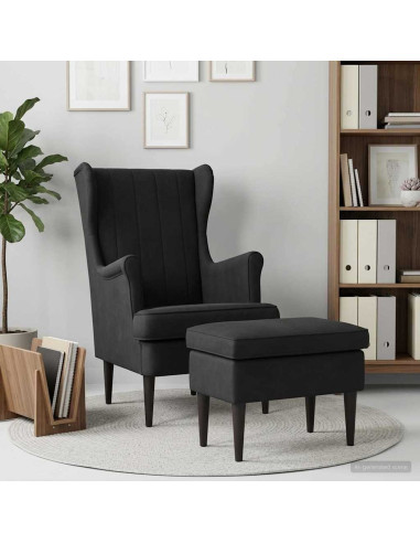Poltrona con Ottomano 2 pz Nero Velluto