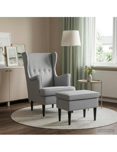 Poltrona con Ottomano 2 pz Grigio Chiaro Tessuto