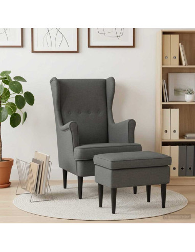 Poltrona con Ottomano 2 pz Grigio Scuro Tessuto