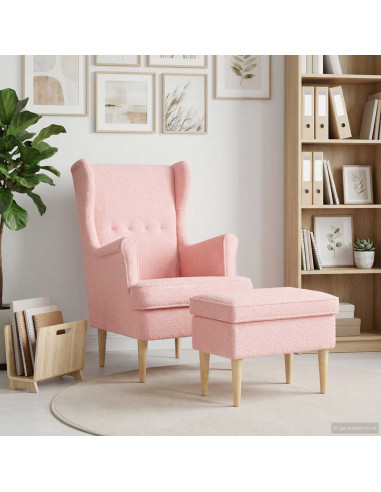 Poltrona con Ottomano 2 pz Rosa Bouclé