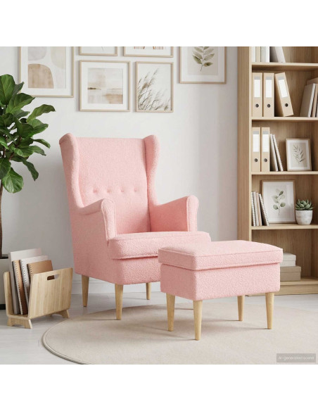 Poltrona con Ottomano 2 pz Rosa Bouclé
