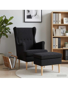 Poltrona con Ottomano 2 pz Nero Bouclé