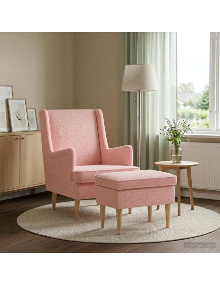 Poltrona con Ottomano 2 pz Rosa Bouclé