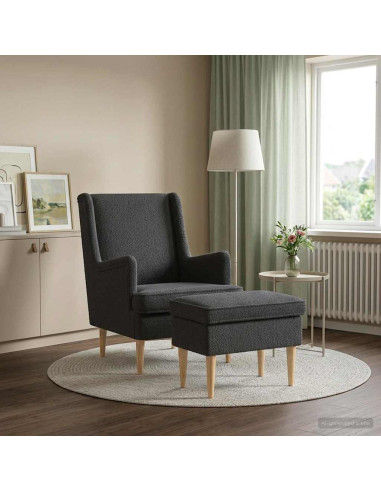 Poltrona con Ottomano 2 pz Grigio Scuro Bouclé