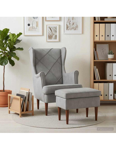 Poltrona con Ottomano 2 pz Grigio Chiaro Velluto