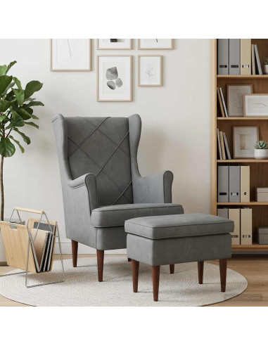 Poltrona con Ottomano 2 pz Grigio Scuro Velluto