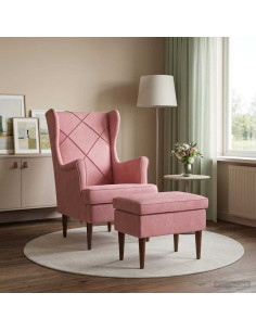 Poltrona con Ottomano 2 pz Rosa Velluto