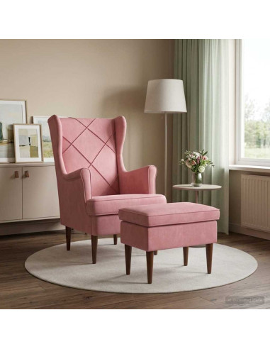 Poltrona con Ottomano 2 pz Rosa Velluto