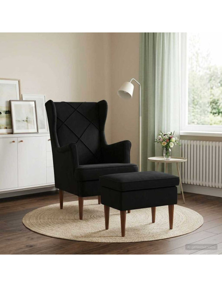 Poltrona con Ottomano 2 pz Nero Velluto