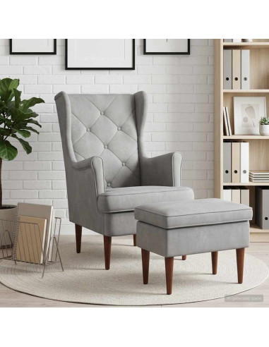 Poltrona con Ottomano 2 pz Grigio Chiaro Velluto