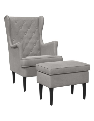 Poltrona con Ottomano 2 pz Grigio Chiaro Velluto