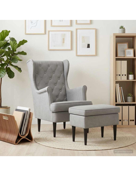 Poltrona con Ottomano 2 pz Grigio Chiaro Velluto