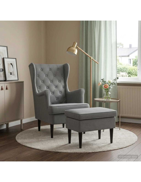 Poltrona con Ottomano 2 pz Grigio Scuro Velluto