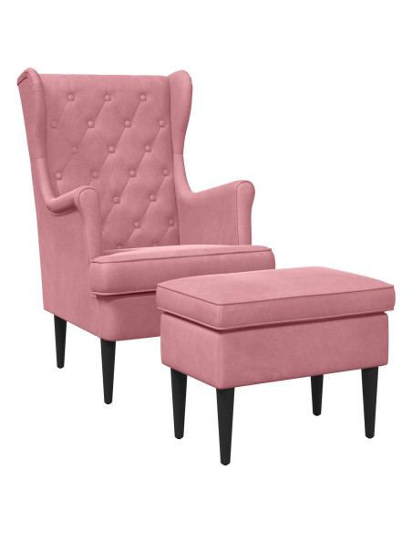 Poltrona con Ottomano 2 pz Rosa Velluto