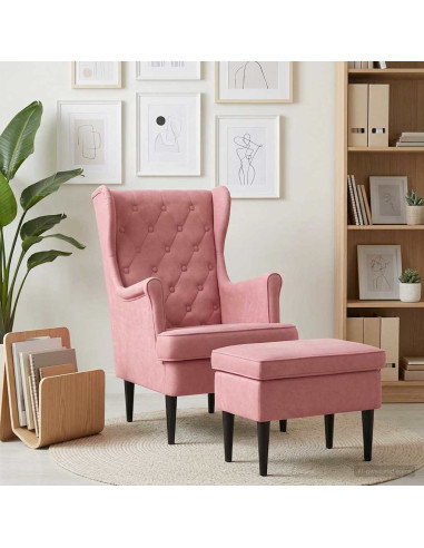 Poltrona con Ottomano 2 pz Rosa Velluto