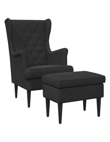 Poltrona con Ottomano 2 pz Nero Velluto