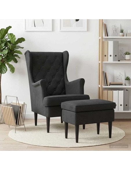 Poltrona con Ottomano 2 pz Nero Velluto