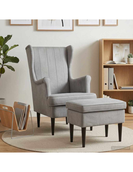 Poltrona con Ottomano 2 pz Grigio Chiaro Velluto