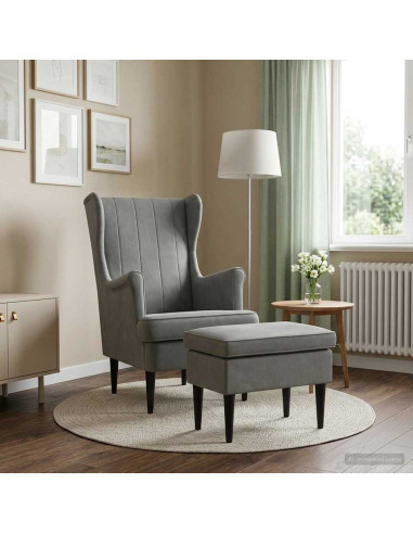 Poltrona con Ottomano 2 pz Grigio Scuro Velluto