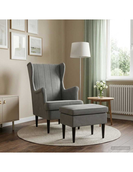 Poltrona con Ottomano 2 pz Grigio Scuro Velluto
