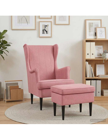 Poltrona con Ottomano 2 pz Rosa Velluto