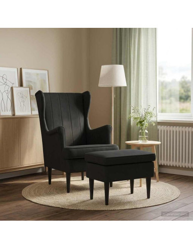 Poltrona con Ottomano 2 pz Nero Velluto
