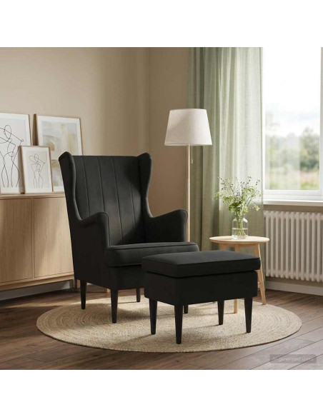 Poltrona con Ottomano 2 pz Nero Velluto