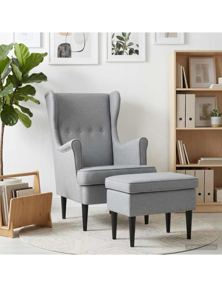 Poltrona con Ottomano 2 pz Grigio Chiaro Tessuto