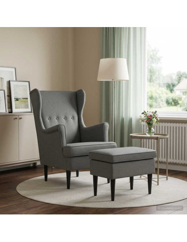 Poltrona con Ottomano 2 pz Grigio Scuro Tessuto