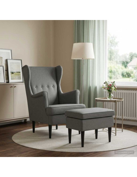 Poltrona con Ottomano 2 pz Grigio Scuro Tessuto