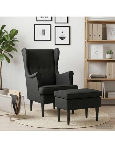 Poltrona con Ottomano 2 pz Nero Tessuto