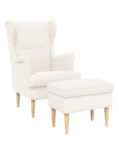 Poltrona con Ottomano 2 pz Crema Bouclé 2