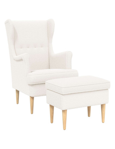 Poltrona con Ottomano 2 pz Crema Bouclé